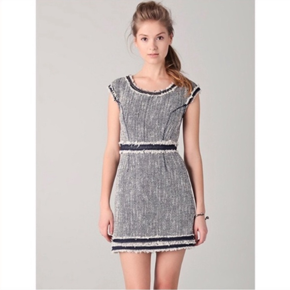 Rebecca Taylor Tweed Fringe Mini Dress Size 12 - Picture 2 of 11